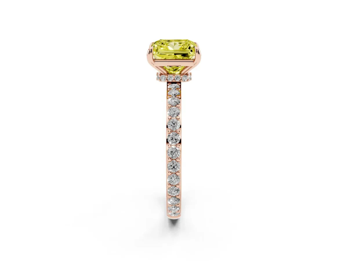 Fancy Yellow Princess Cut Diamond Solitaire Engagement Ring with Pavé Band and Four-Prong Setting Rose gold
