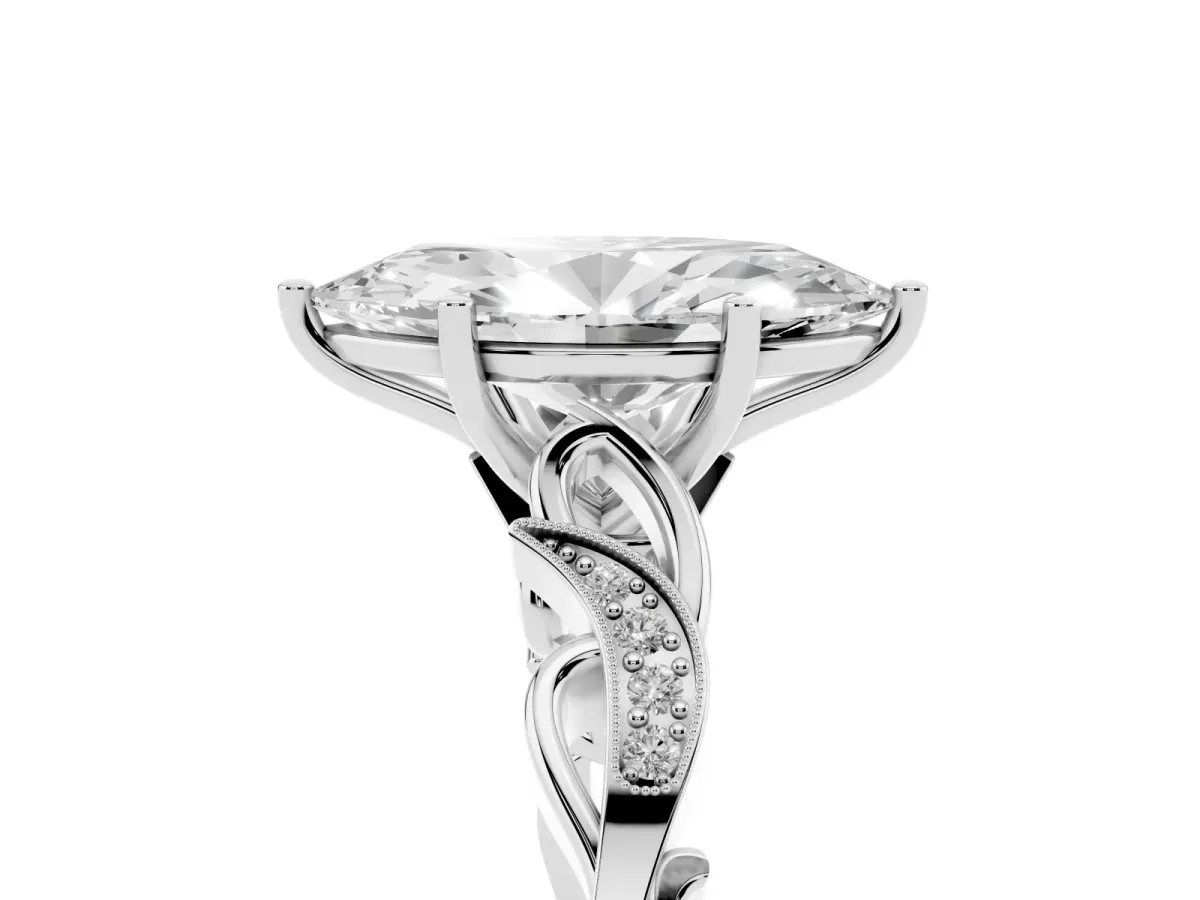 Marquise Cut Solitaire Vine Band with Milgrain Prong Setting Platinum