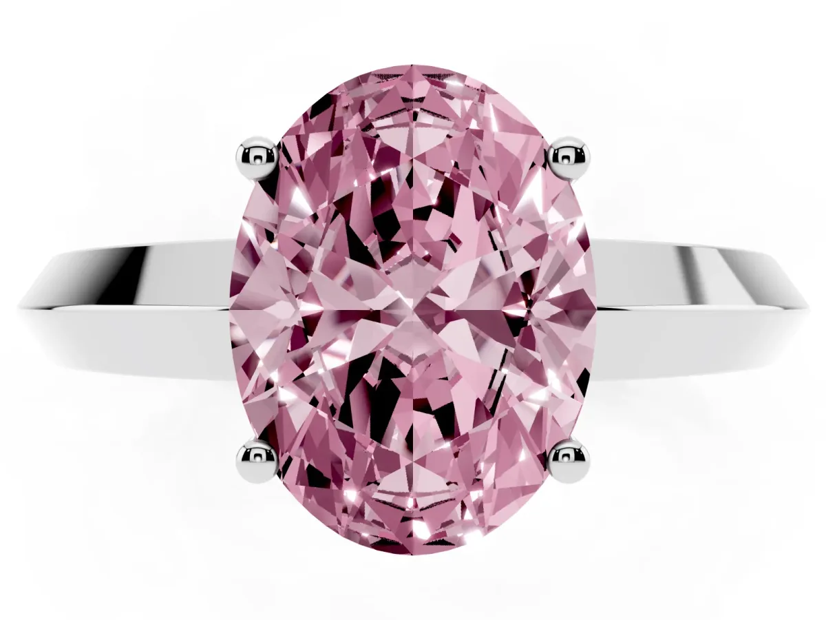 Fancy Pink Oval Cut Cut Solitaire Engagement Ring with Flat Band and Four-Prong Setting Silver