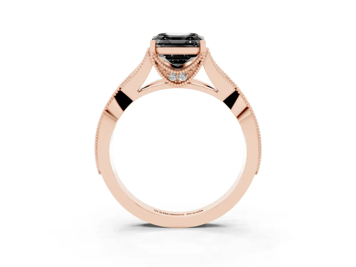 Fancy Black Asscher Cut Cut Diamond Twisted Band with Milgrain Pave Setting and Four-Prong Setting Rose gold