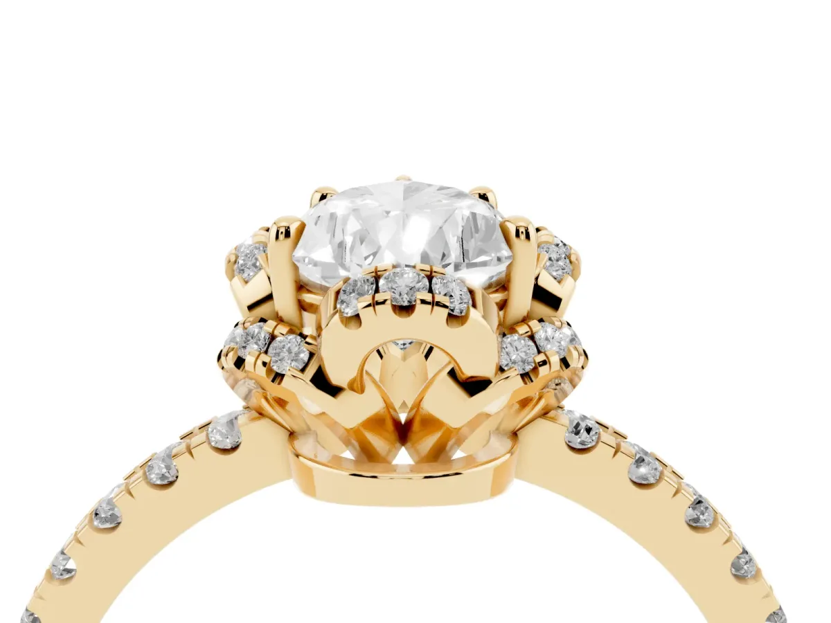 Pear Cut Diamond Halo Pave Band with Four-Prong Setting Yellow gold