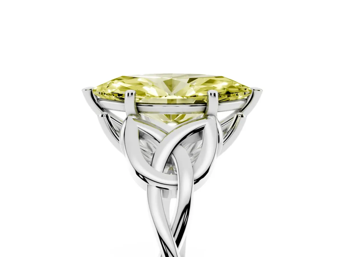 Fancy Yellow Marquise Cut Diamond Solitaire Engagement Ring with Celtic Knot Band and Four-Prong Setting Platinum