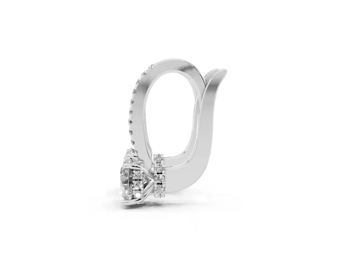 Round Diamond Hidden Halo Drop Earrings Silver