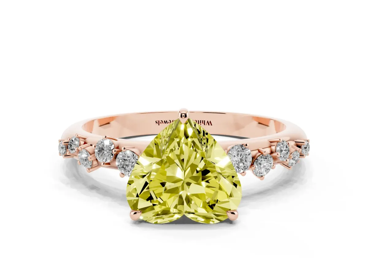 Fancy Yellow Heart Cut Diamond Cluster Prong-Set Solitaire Ring Rose gold