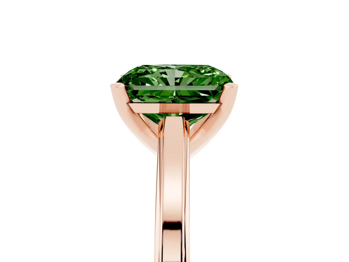 Fancy Green Radiant Cut Solitaire Diamond Ring with Four-Prong Setting and Classic Band Rose gold