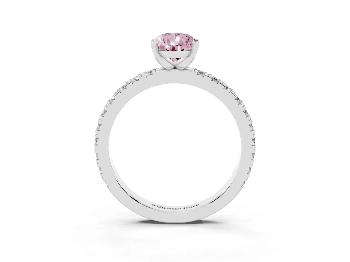 Fancy Pink Pear Cut Diamond Pavé Band Solitaire with Four-Prong Setting Silver