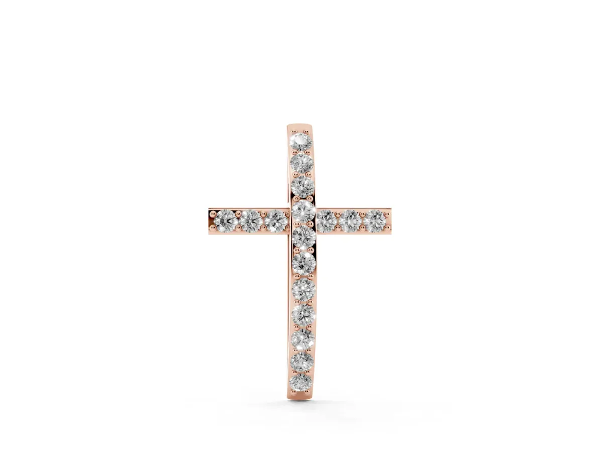 Pavé Round Diamond Cross Pendant with Prong Setting Rose gold