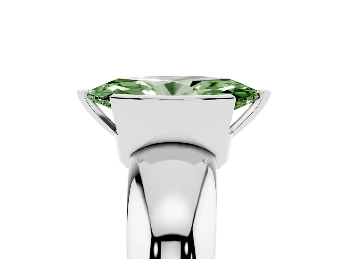 Fancy Green Marquise Cut Solitaire Tension Set Diamond Ring with Wide Band Silver