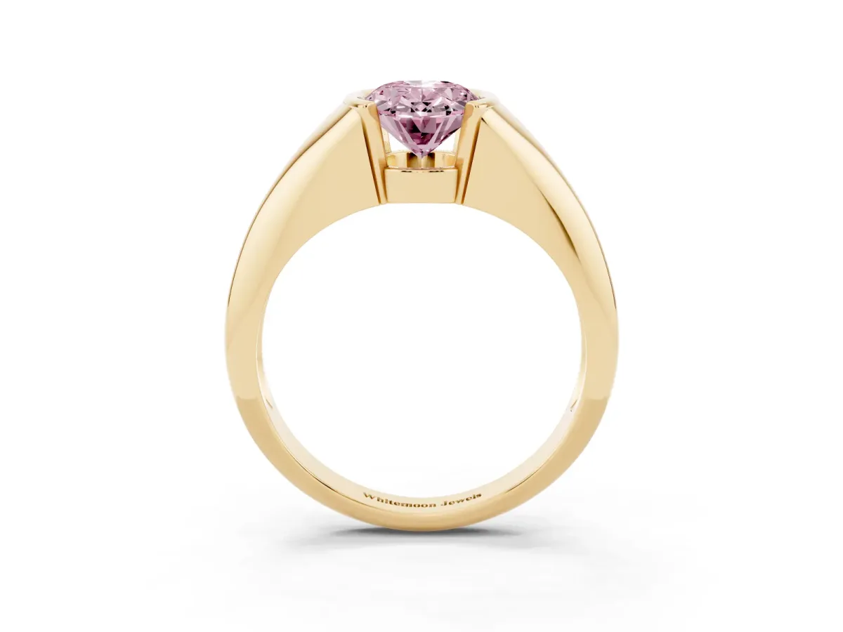 Fancy Pink Oval Cut Solitaire Tension Set Diamond Ring Yellow gold