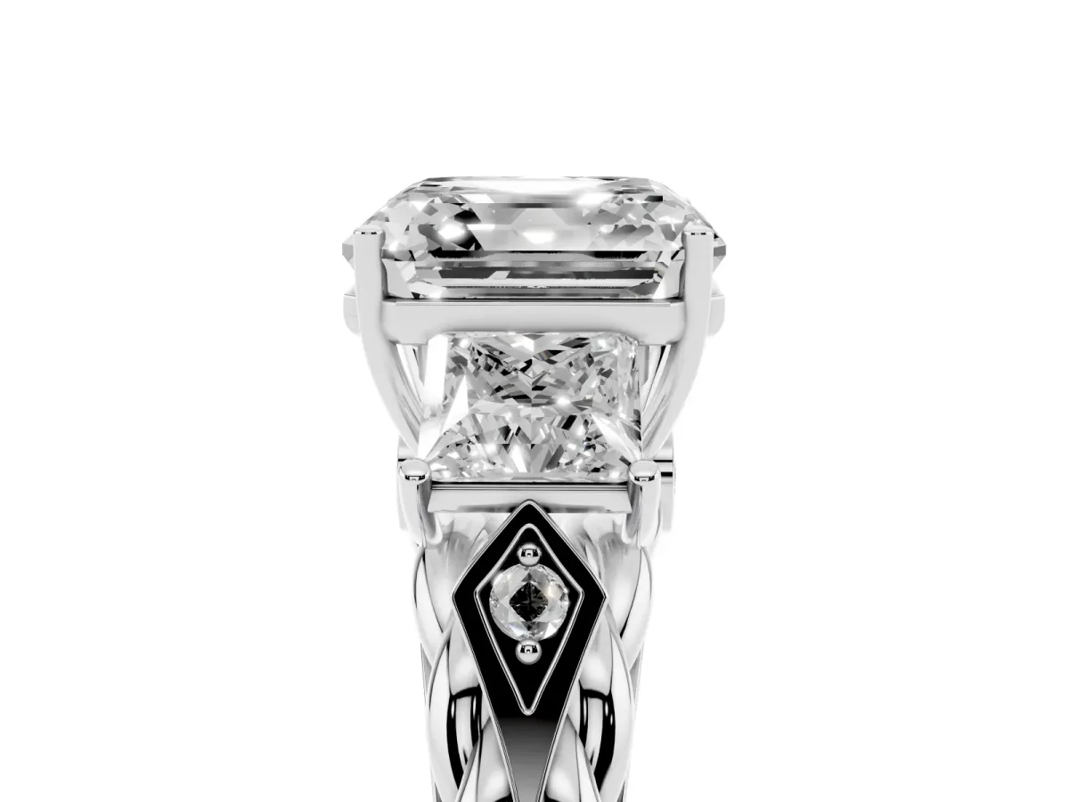 Three-Stone Asscher Cut Diamond Braided Band Ring with Four-Prong Setting Platinum