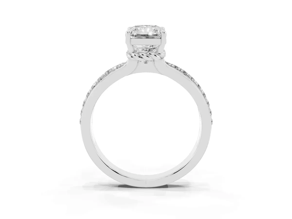 Radiant Cut Solitaire Diamond Ring with Channel Set Band and Six-Prong Setting Silver