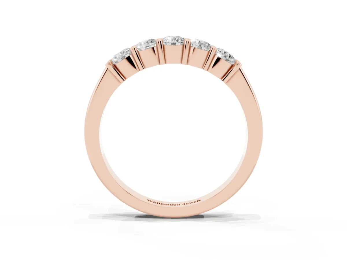 Round Cut Diamond Prong Set Half-Eternity Band Rose gold