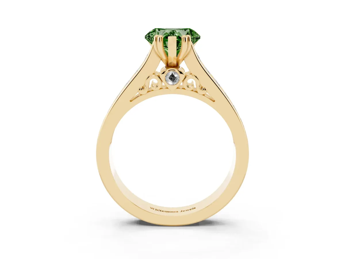 Fancy Green Heart Cut Cut Channel Set Solitaire Engagement Ring with Prong Setting Yellow gold