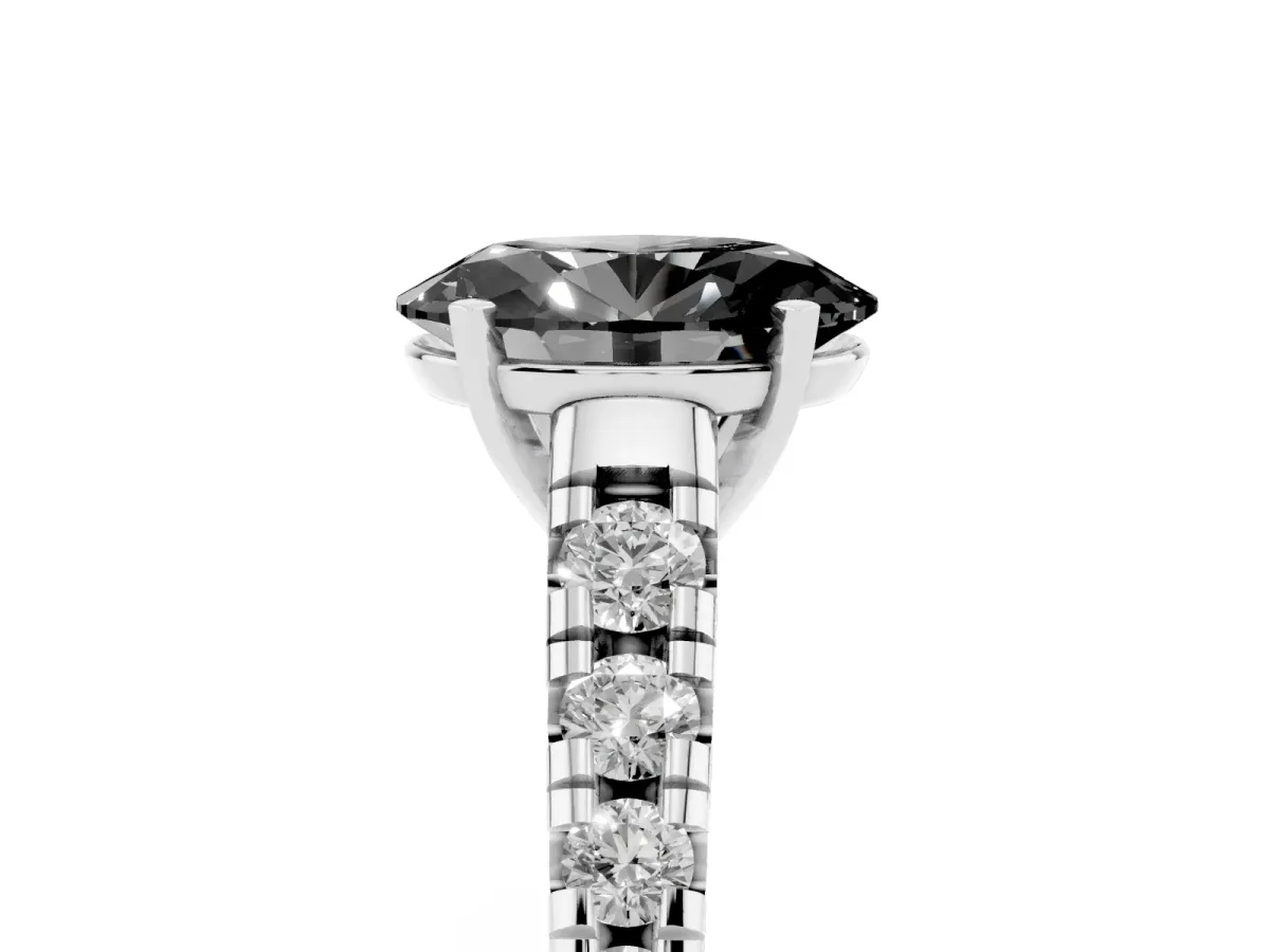 Fancy Black Oval Cut Diamond Cathedral Solitaire Ring with Round Pavé Band Silver
