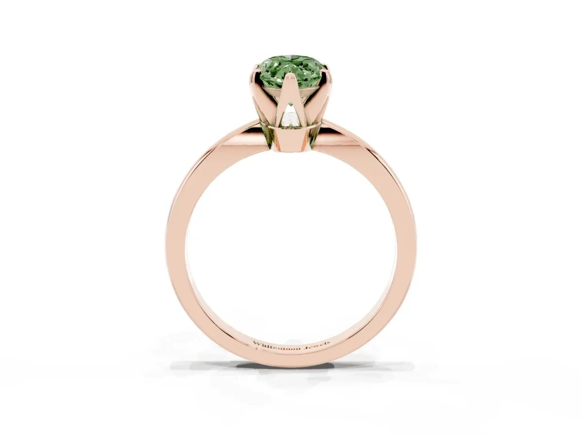 Fancy Green Marquise Cut Solitaire Engagement Ring with Six-Prong Setting and Tapered Band Rose gold