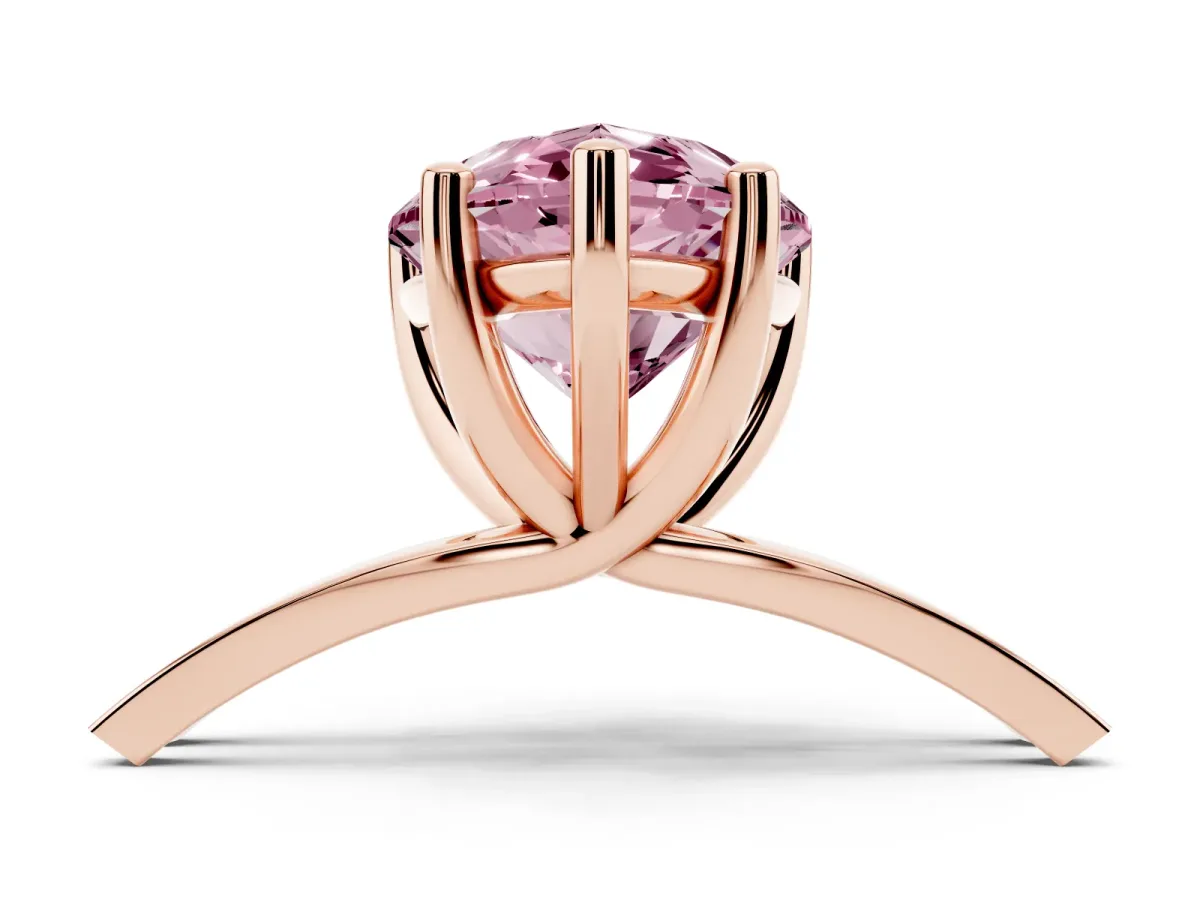Fancy Pink Pear Cut Cut Diamond Solitaire Engagement Ring with Tapered Plain Band and Four-Prong Setting Rose gold