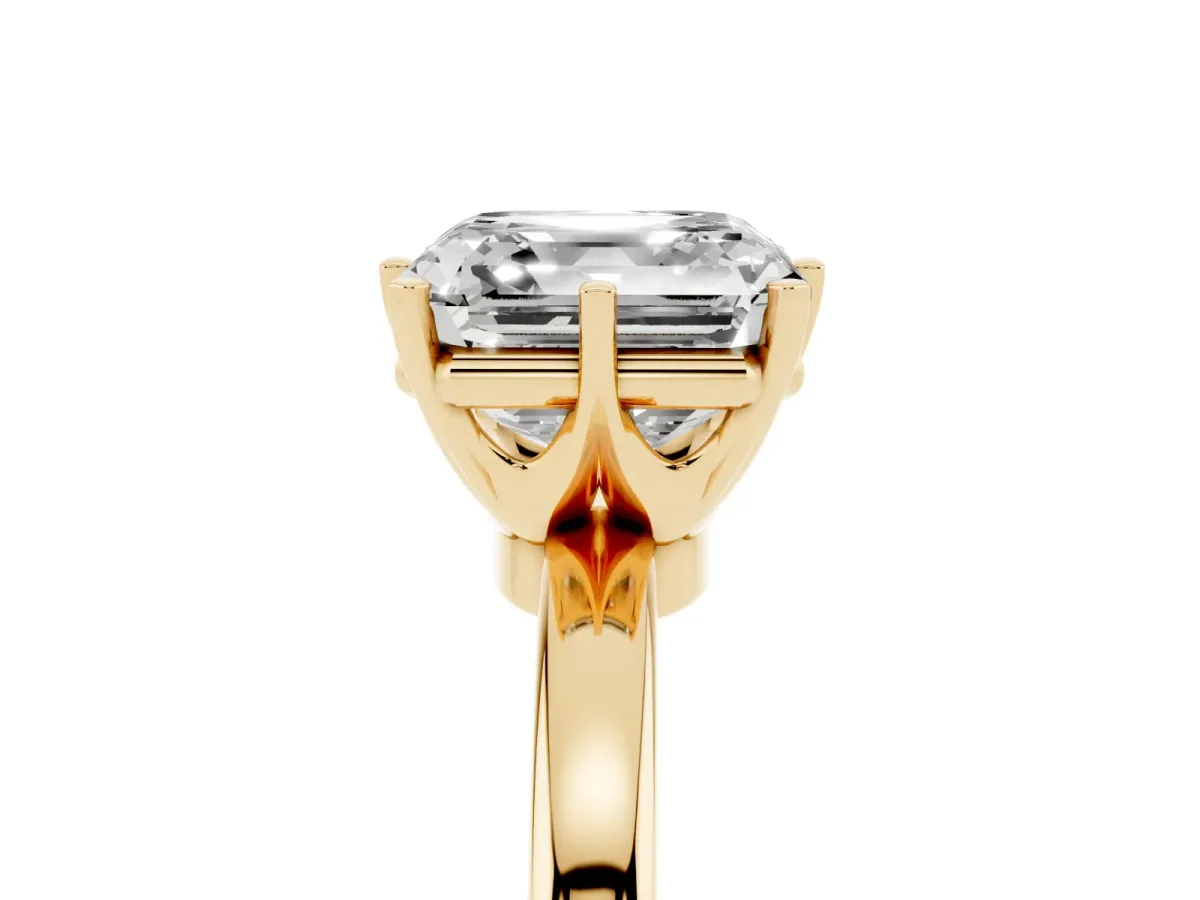 Asscher Cut Solitaire Diamond Ring with Six-Prong Setting on a Classic Band Yellow gold