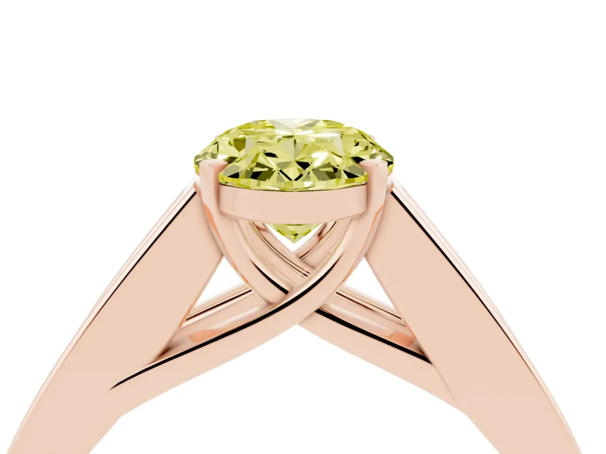 Fancy Yellow Oval Cut Cut Channel Set Solitaire Ring with Four-Prong Setting Rose gold