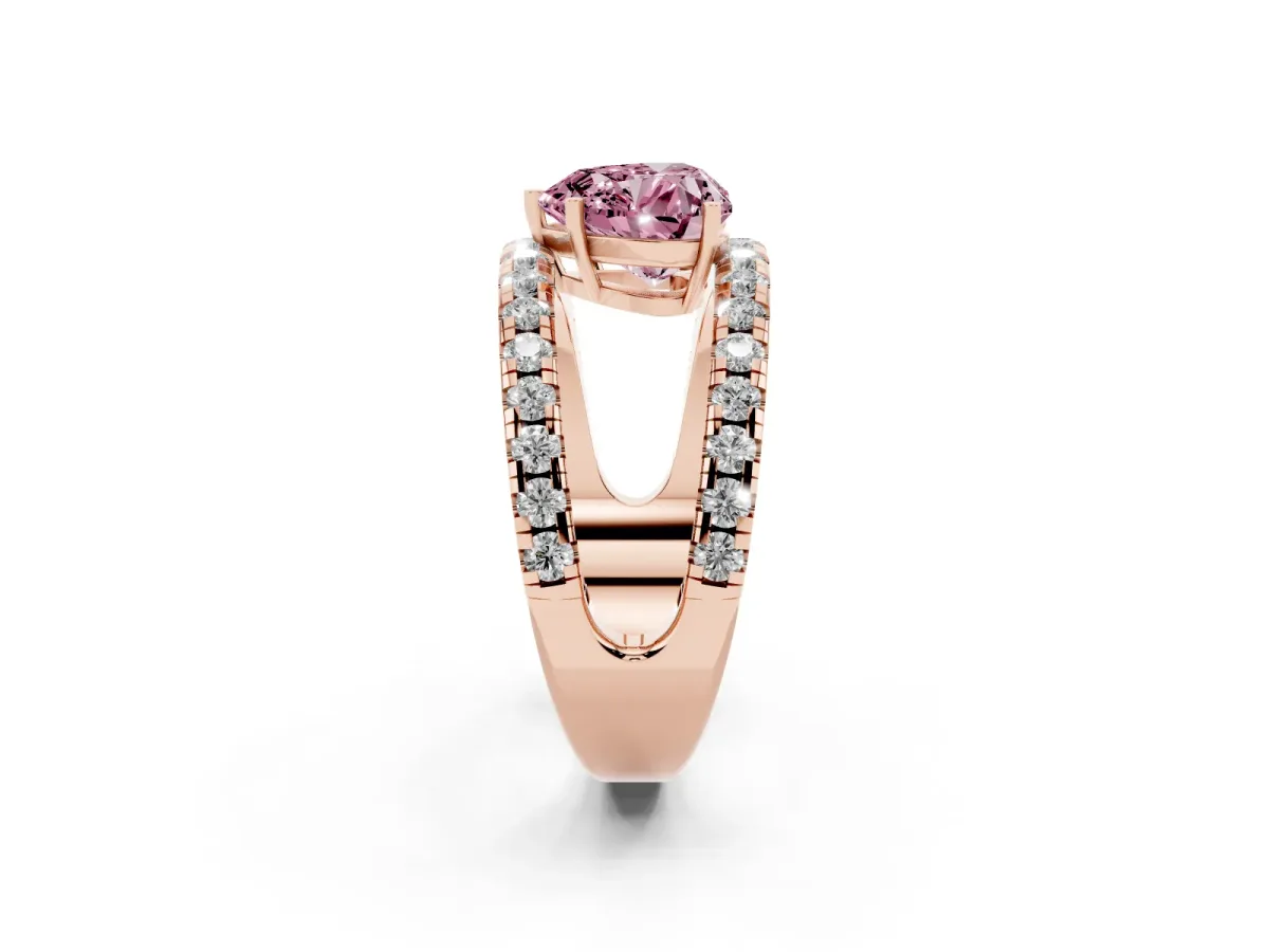 Fancy Pink Heart Cut Solitaire Split Shank Pave Diamond Ring Rose gold