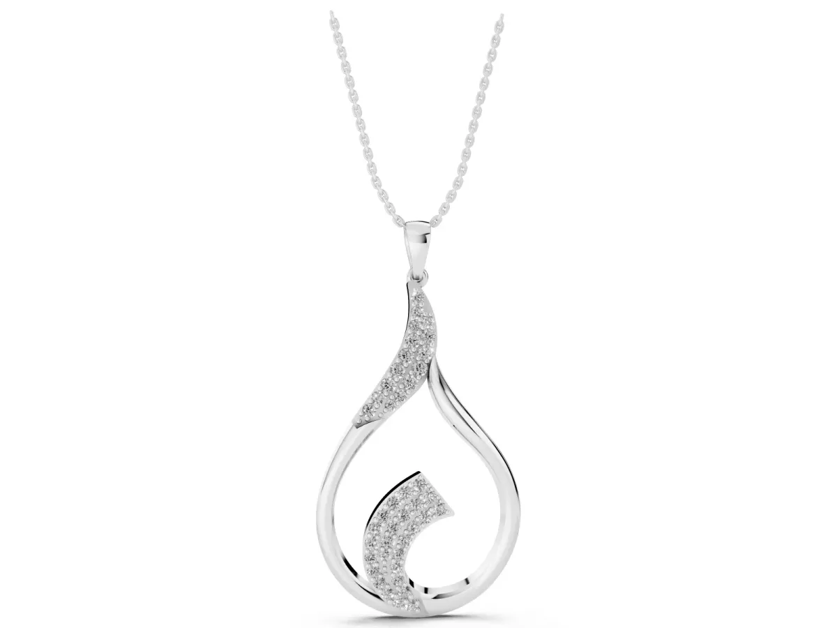Pavé Round Diamond Twist Pendant Silver