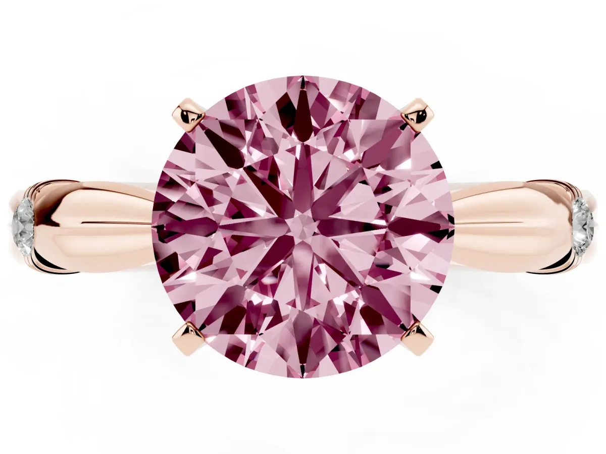 Fancy Pink Round Cut Solitaire Diamond Twisted Band with Four-Prong Setting Rose gold