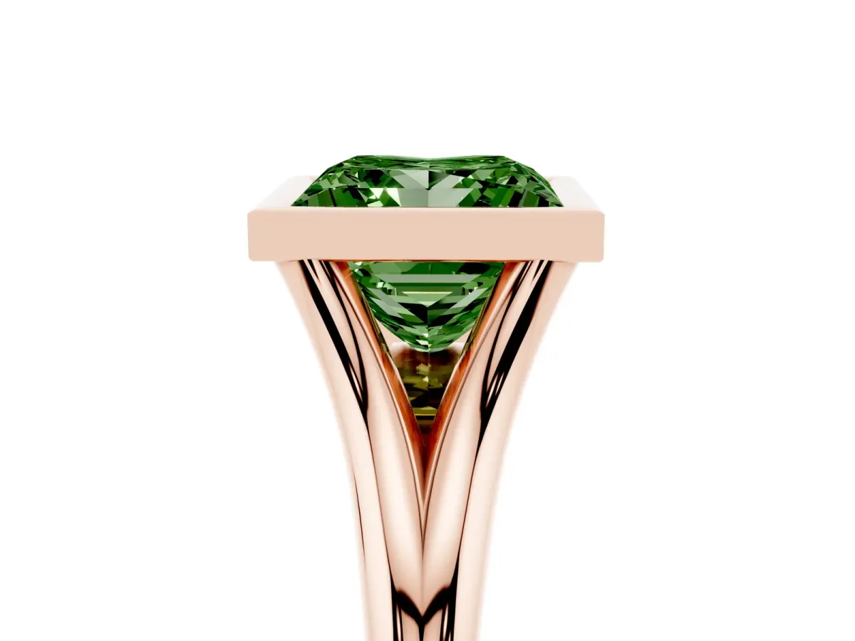 Fancy Green Bezel Set Princess Cut Cut Solitaire Ring with Tapered Band Rose gold