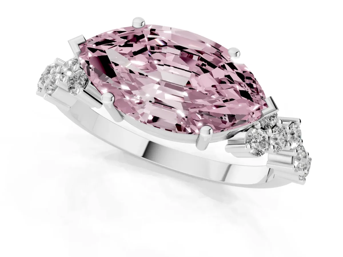 Fancy Pink Marquise Cut Diamond Scattered Round Accent Ring with Prong Setting Platinum