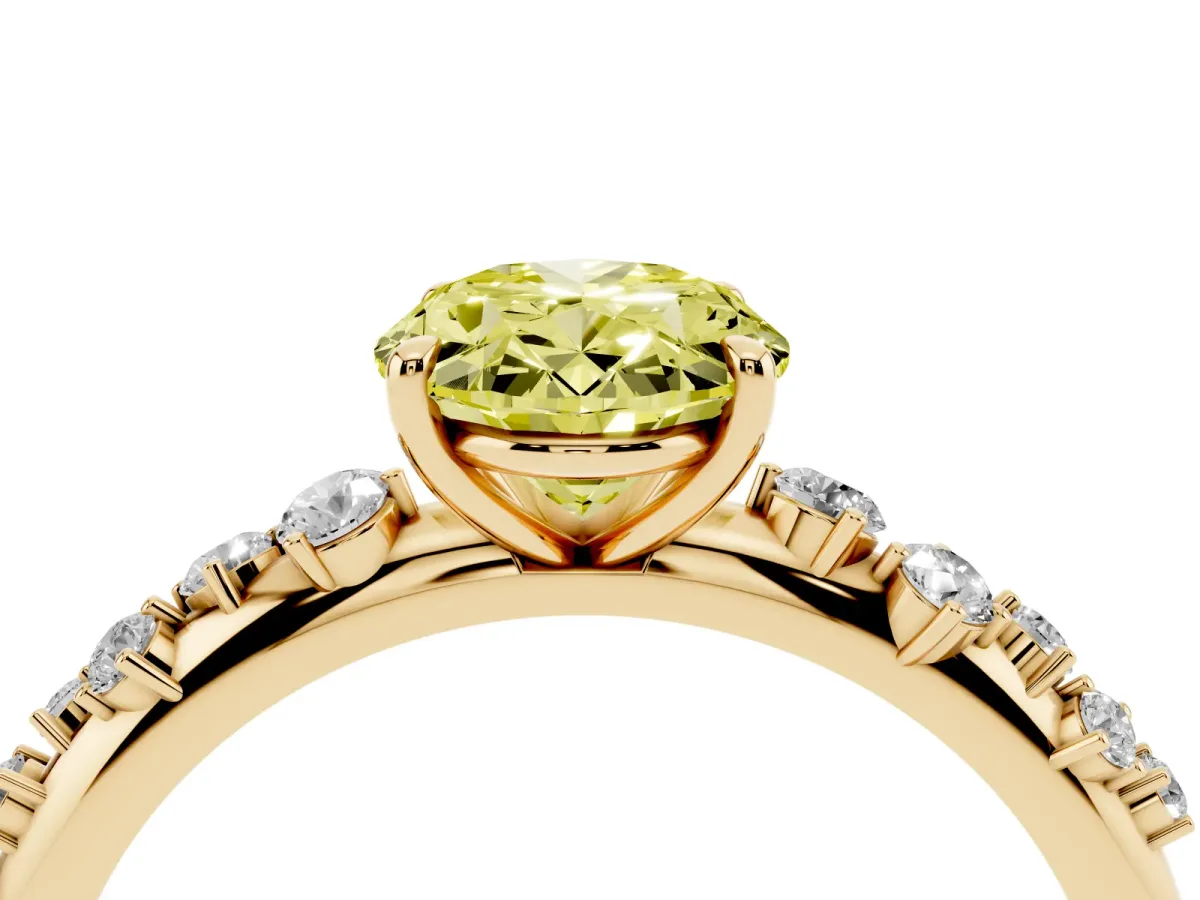 Fancy Yellow Oval Cut Diamond Cluster Prong-Set Solitaire Ring Yellow gold