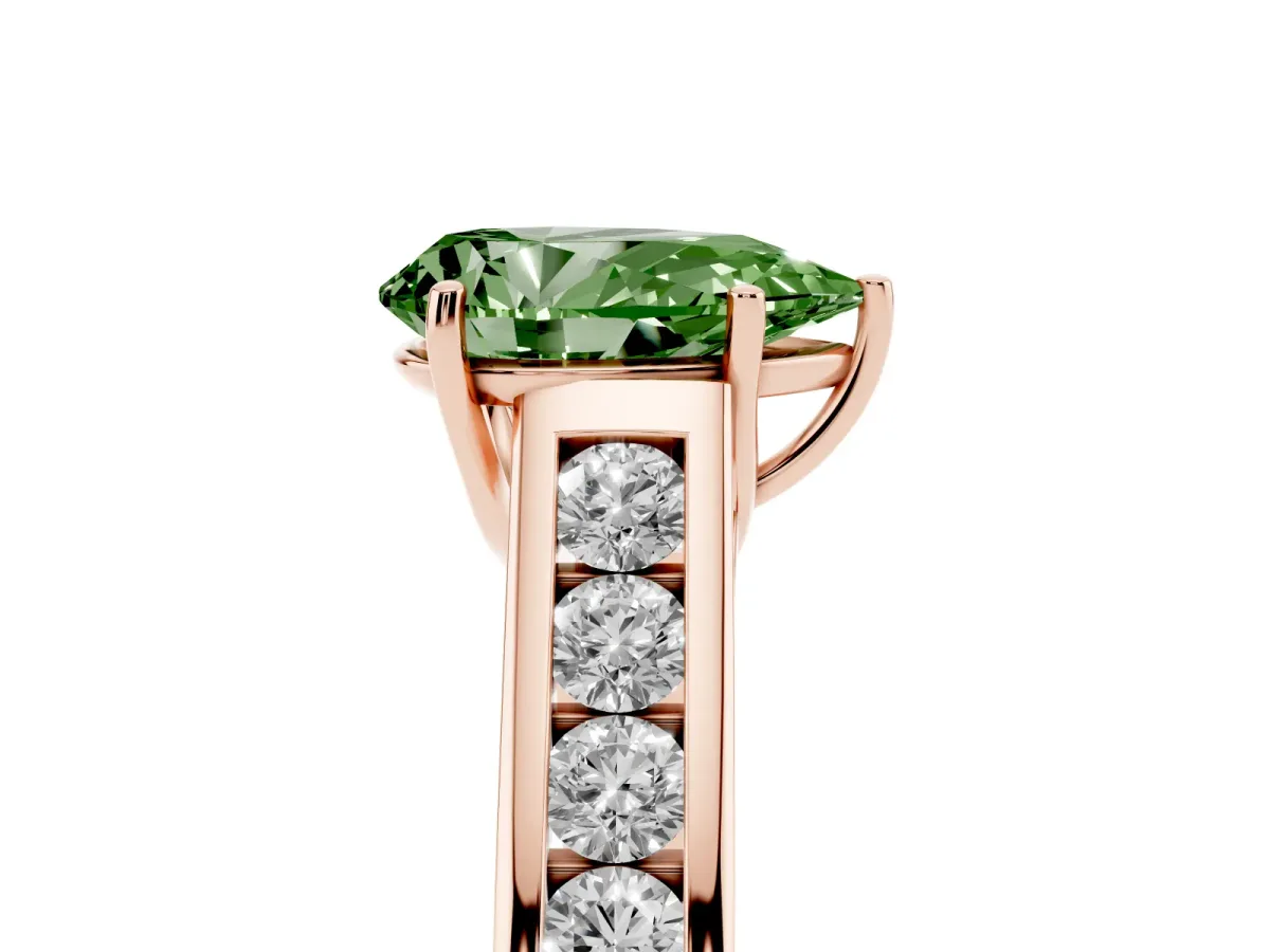 Fancy Green Pear Cut Brilliant Channel-Set Solitaire Ring with Four-Prong Setting Rose gold