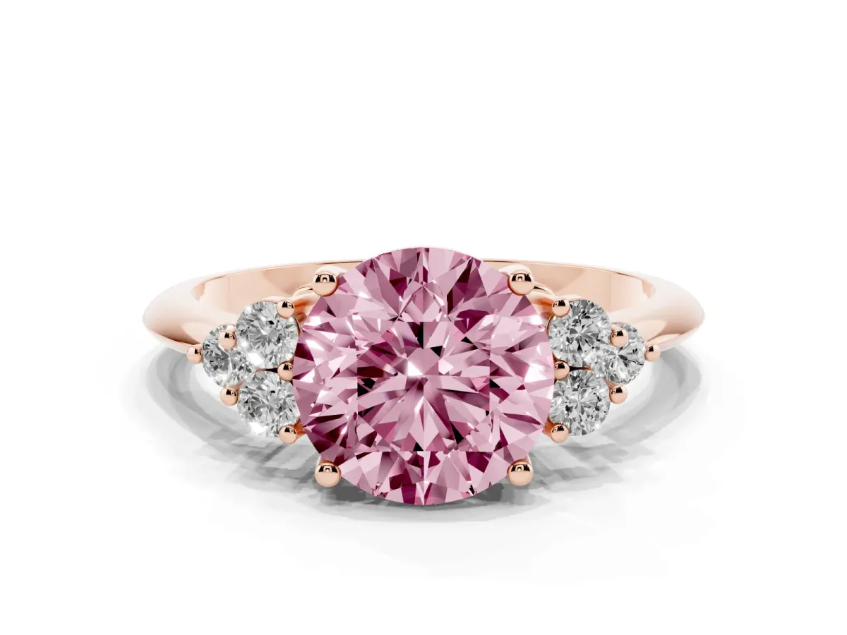 Fancy Pink Round Cut Cut Diamond Cluster Ring with Solitaire Band and Four-Prong Setting Rose gold