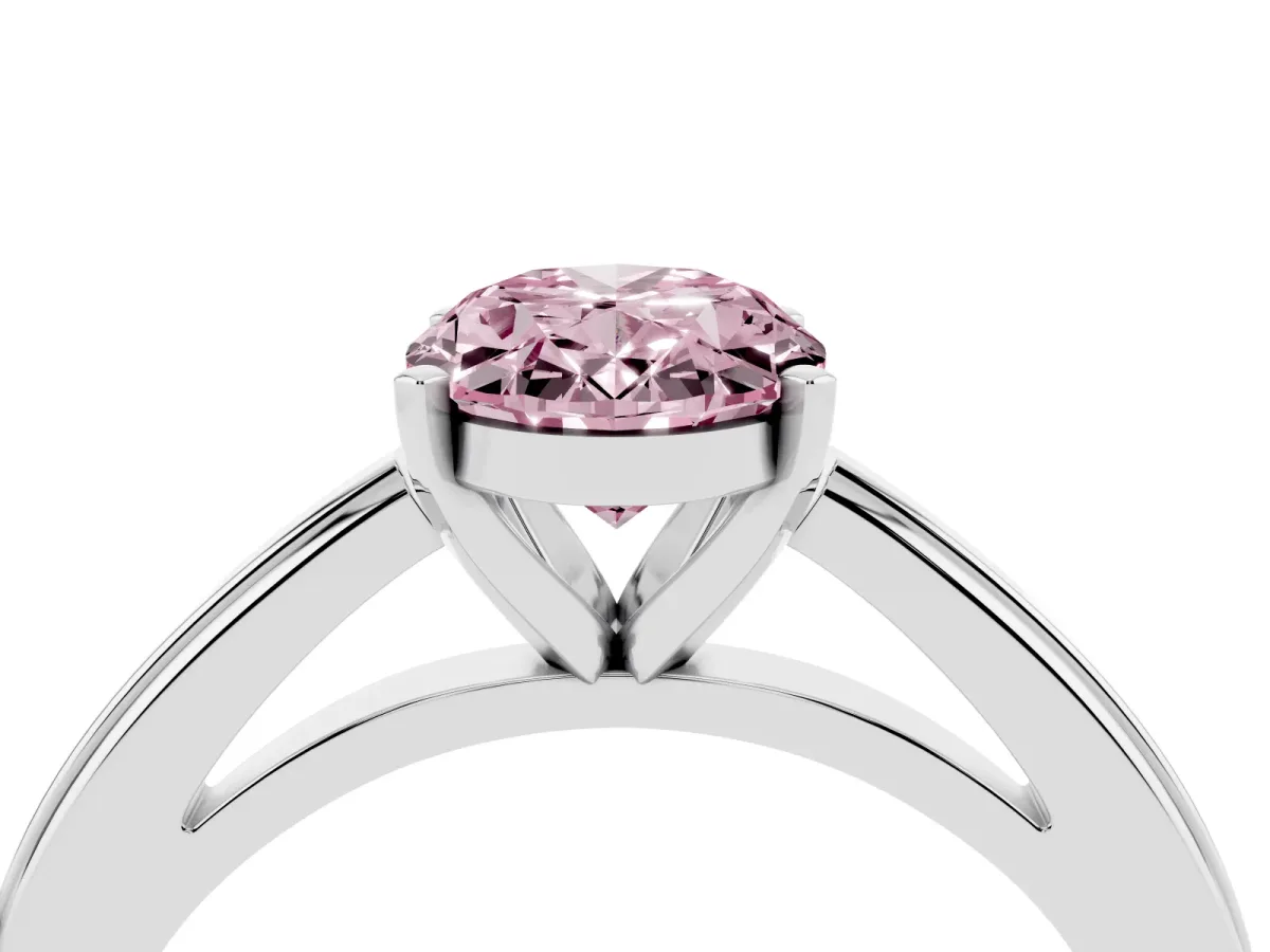 Fancy Pink Oval Cut Solitaire Diamond Ring with Four-Prong Setting and Classic Band Platinum