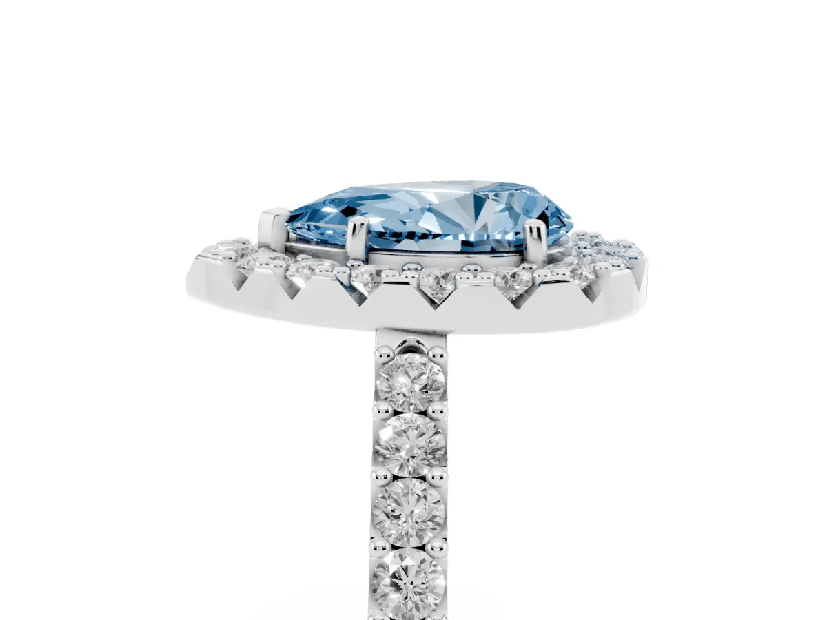 Fancy Blue Pear Cut Halo Diamond Pavé Solitaire Ring Platinum