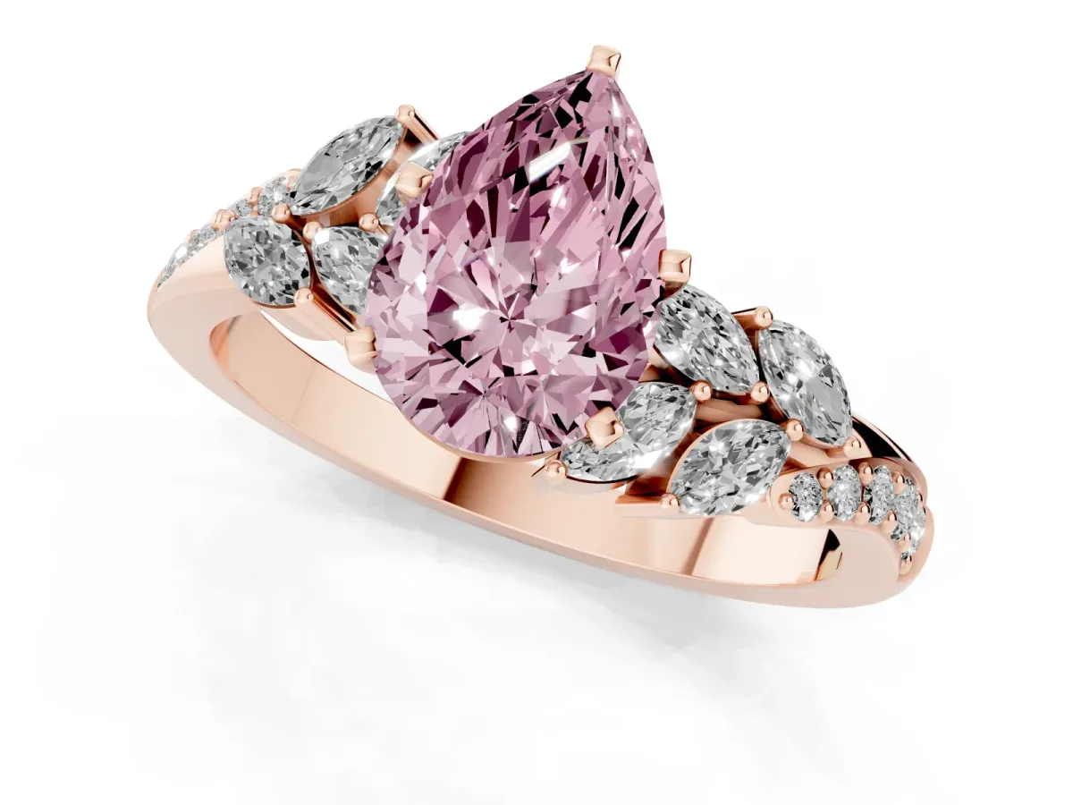 Fancy Pink Pear Cut Solitaire Marquise Twist Band with Six-Prong Setting Rose gold