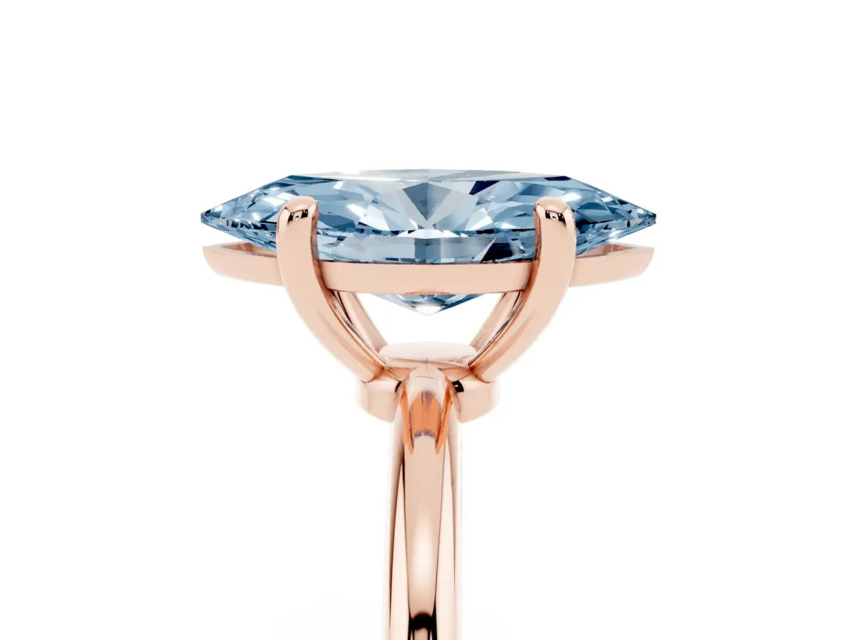 Fancy Blue Marquise Cut Solitaire Diamond Ring with 4-Prong Setting on a Classic Band Rose gold