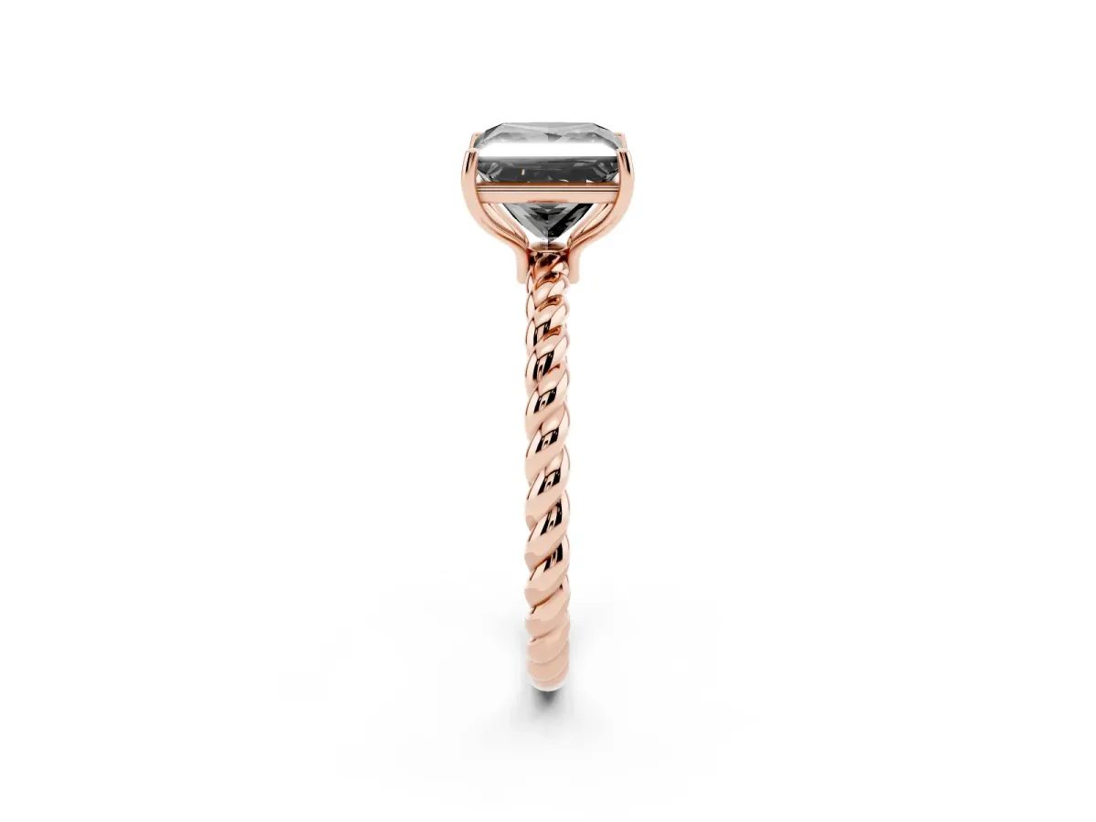 Fancy Black Princess Cut Solitaire Twisted Band 4-Prong Ring Rose gold