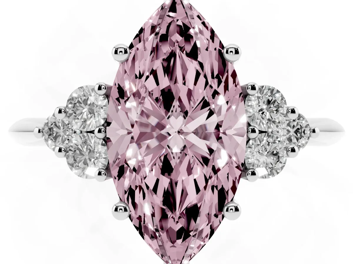 Fancy Pink Marquise Cut Cut Diamond Cluster Ring with Solitaire Band and Four-Prong Setting Silver