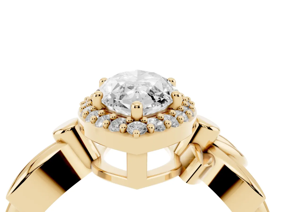 Marquise Cut Halo Diamond Floral Band with Four-Prong Setting Yellow gold