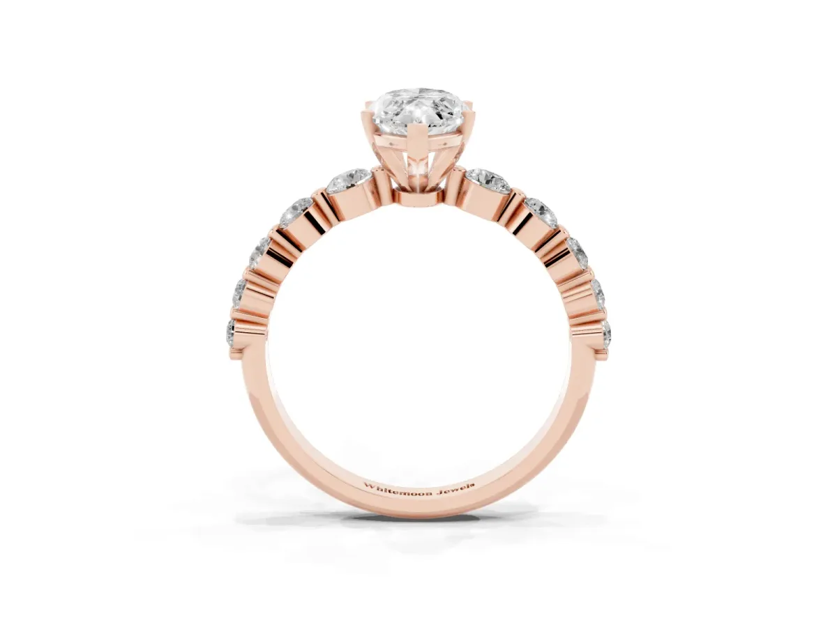 Marquise Cut Solitaire Diamond Ring with Pave Band and Four-Prong Setting Rose gold
