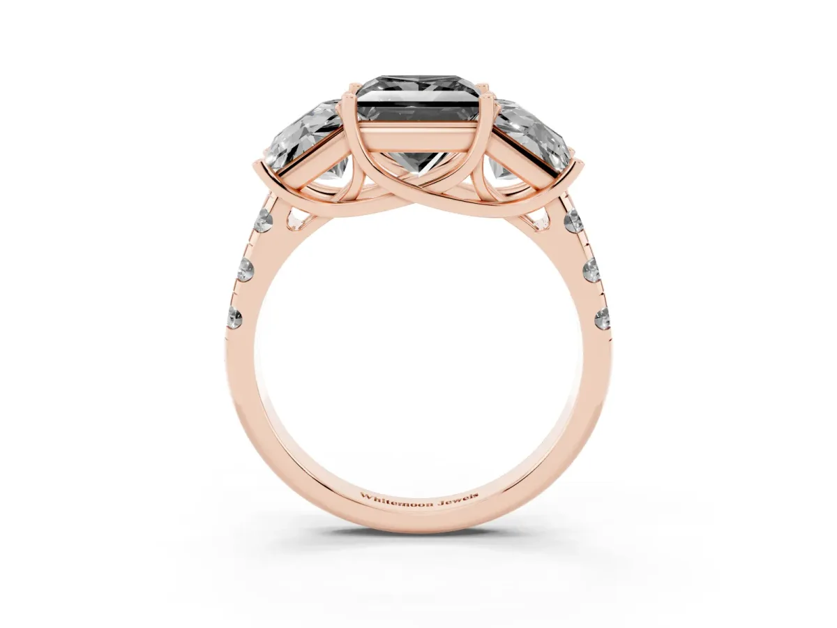 Fancy Black Three-Stone Princess Cut Diamond Pavé Band with Prong Setting Rose gold