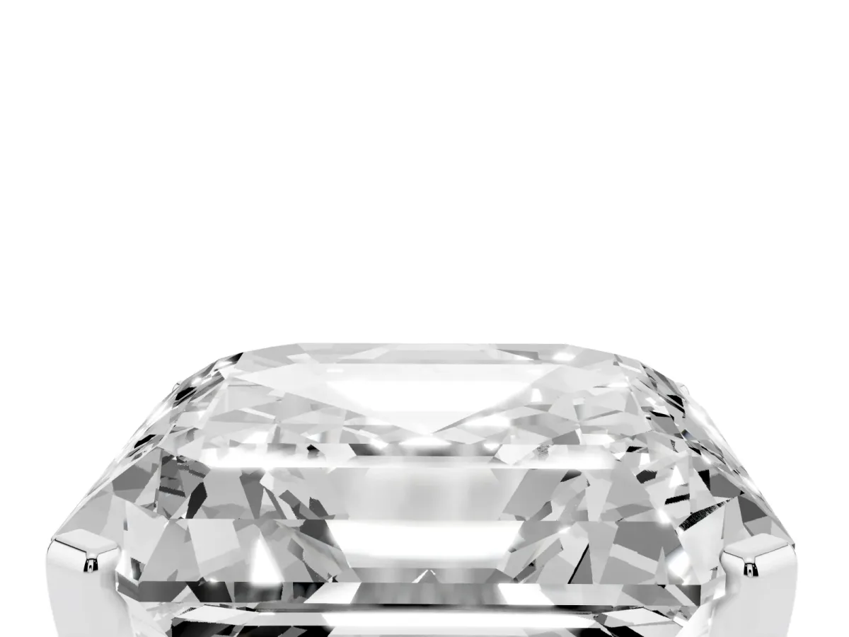 Asscher Cut Cut Three-Stone Solitaire Ring with Round Accent Diamonds and Four-Prong Setting Silver