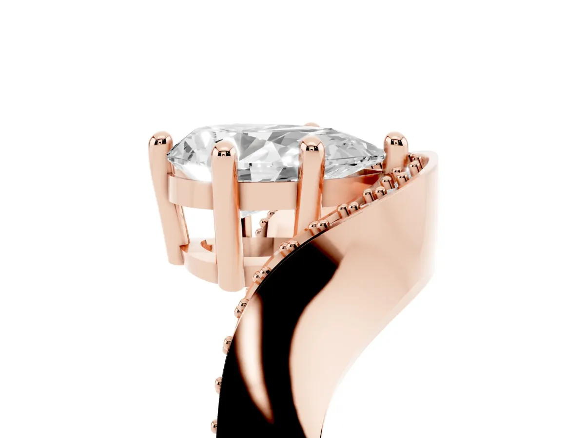 Pear Cut Solitaire Diamond Engagement Ring with Pave Band and Four-Prong Setting Rose gold