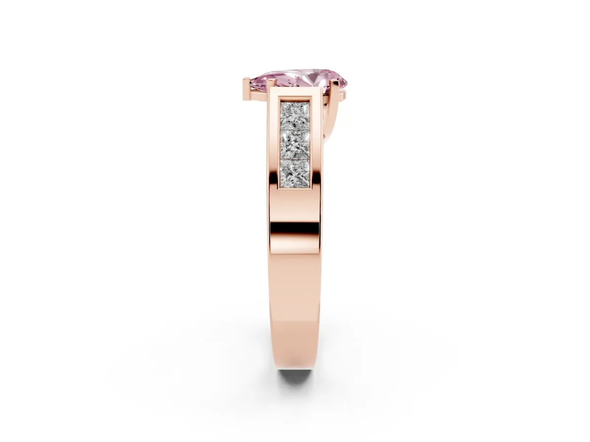 Fancy Pink Pear Cut Cut Channel Set Solitaire Ring with Four-Prong Setting Rose gold