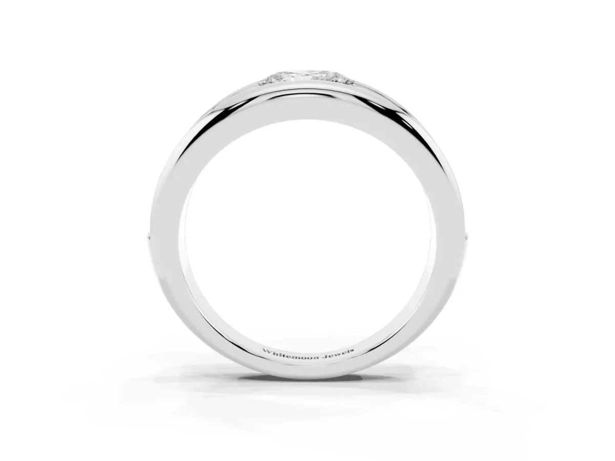 Oval Diamond Mens Ring with Round Diamond Accents Silver