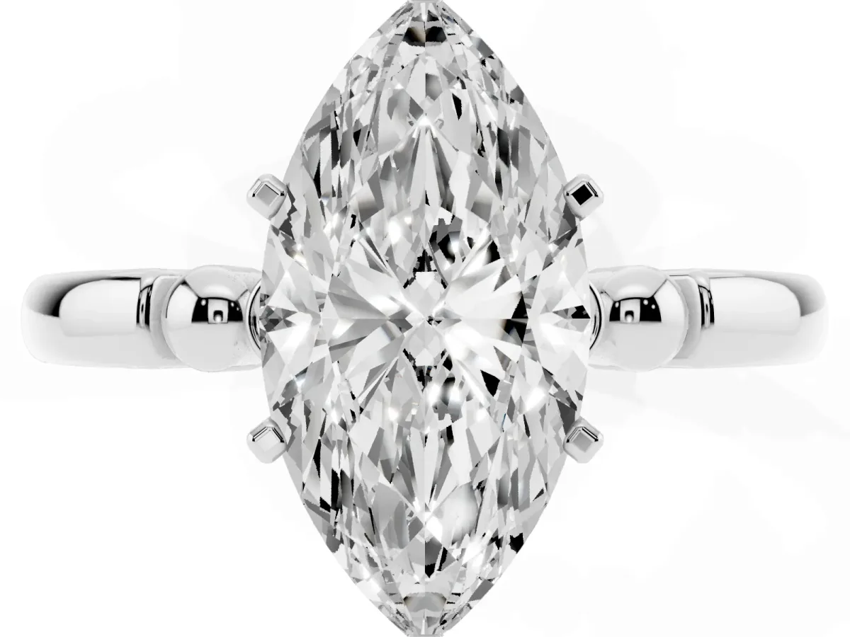 Marquise Cut Solitaire Beaded Band with Four-Prong Setting Platinum