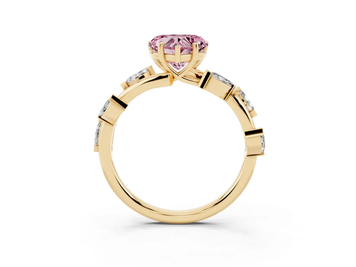 Fancy Pink Heart Cut Solitaire Twisted Band Marquise Accent Prong Setting Ring Yellow gold