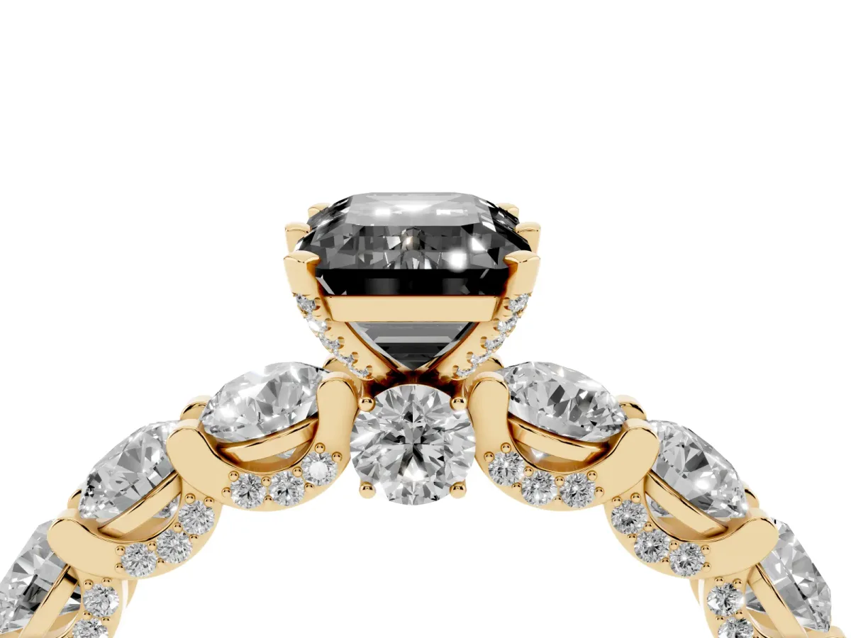 Fancy Black Emerald Cut Diamond Side Stone Engagement Ring with Four-Prong Setting Yellow gold