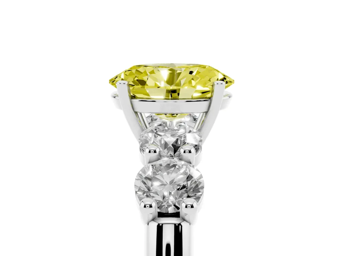 Fancy Yellow Oval Cut Cut Five-Stone Prong Set Diamond Ring with Classic Band Silver