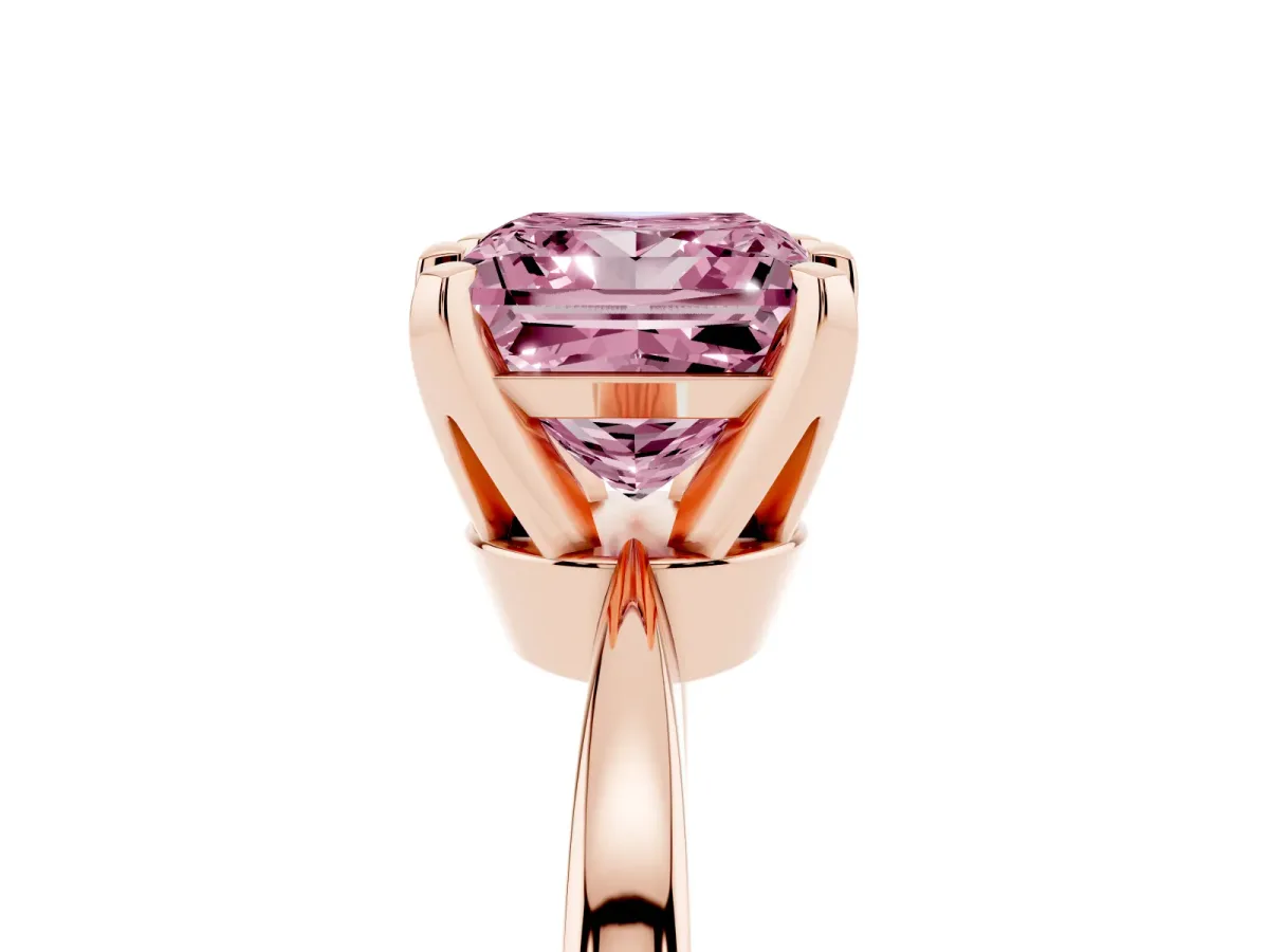 Fancy Pink Princess Cut Solitaire Engagement Ring with Six-Prong Setting and Tapered Band Rose gold