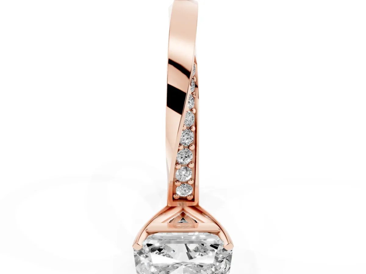 Radiant Cut Diamond Engagement Ring with Side Stone Accents and Four-Prong Setting Rose gold