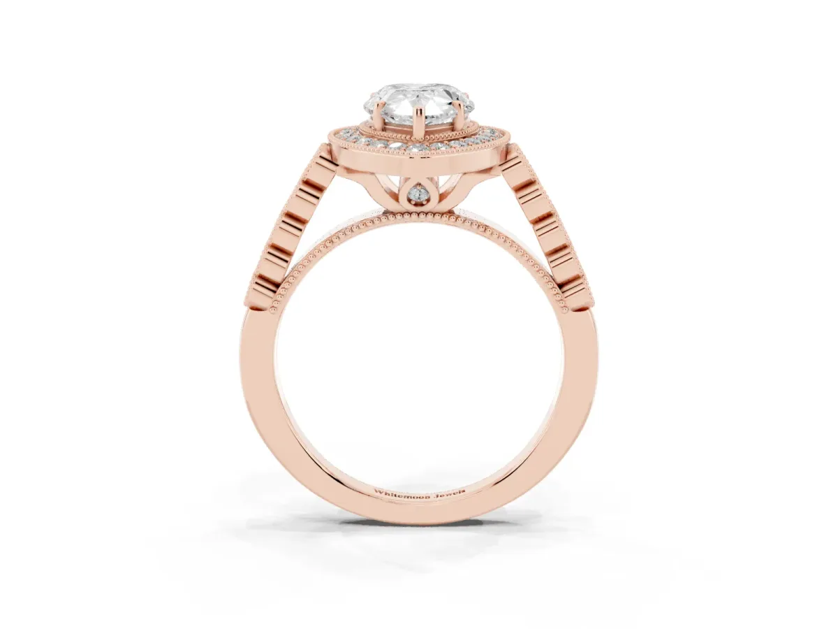 Pear Cut Halo Twist Band Solitaire Ring with Six-Prong Setting Rose gold